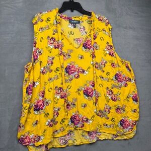 ModCloth Yellow Floral Horseshoe Cowboy Boot Western Sleeveless Tank Top Plus 3X